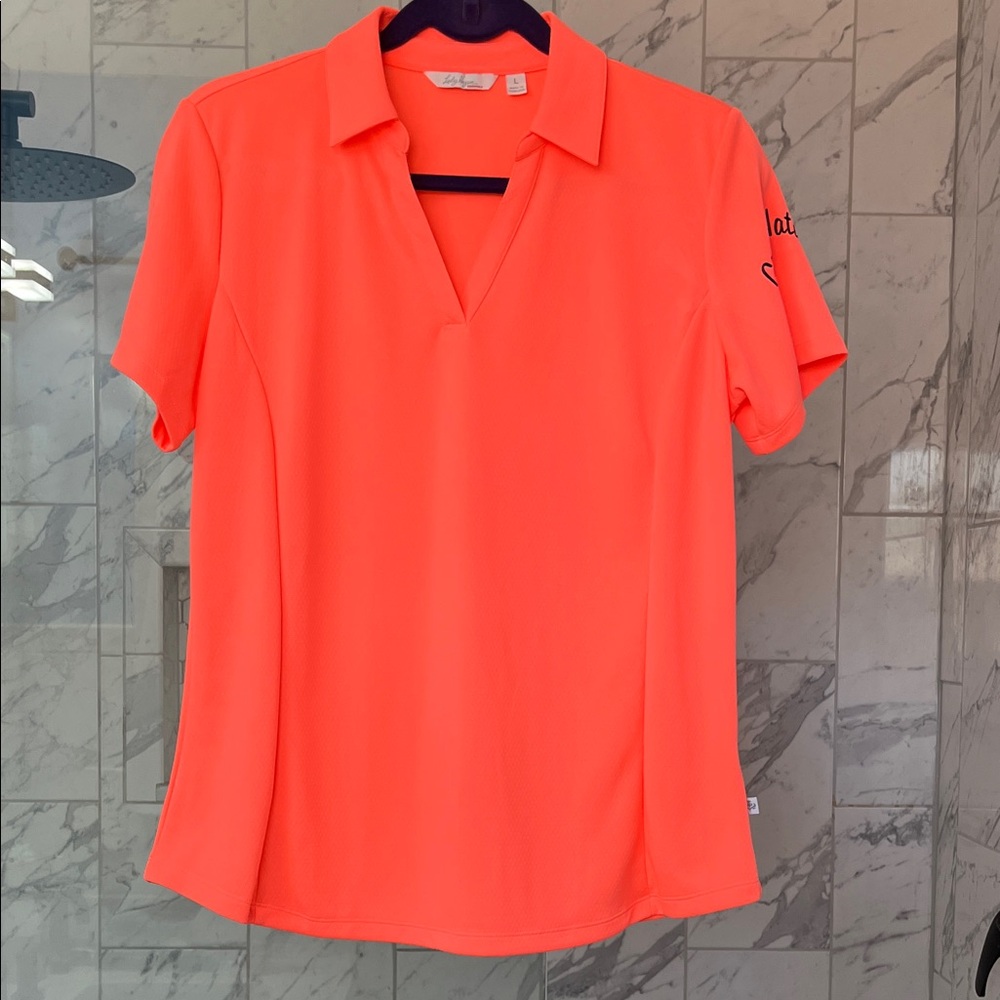 Lady Hagen Bright Coral Short Sleeve Top Size L
